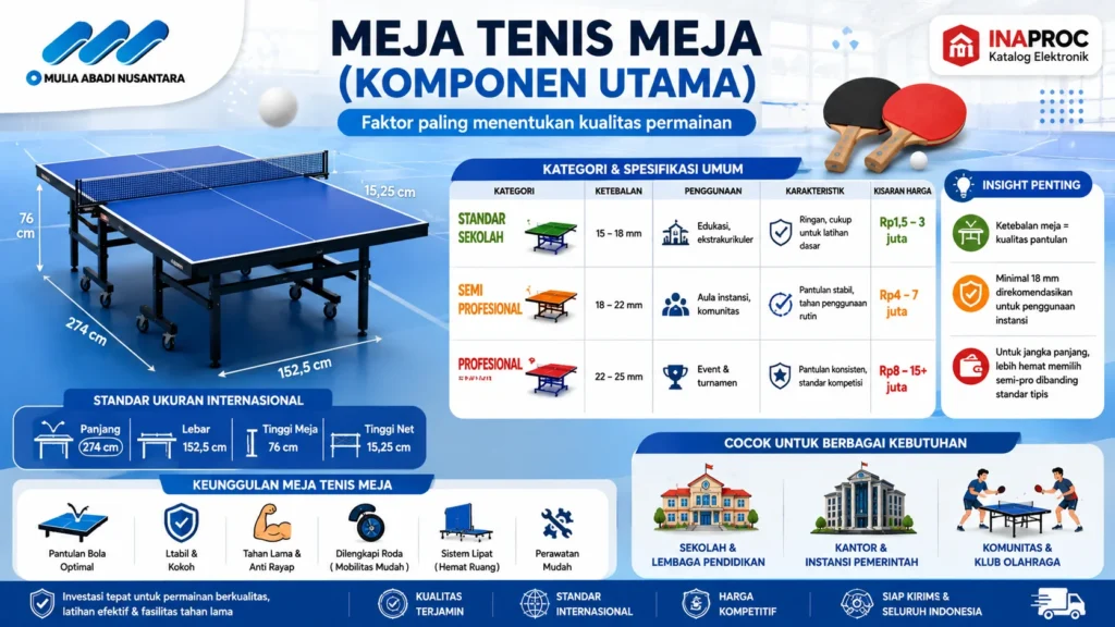 Infografis meja tenis meja sebagai komponen utama pengadaan INAPROC.