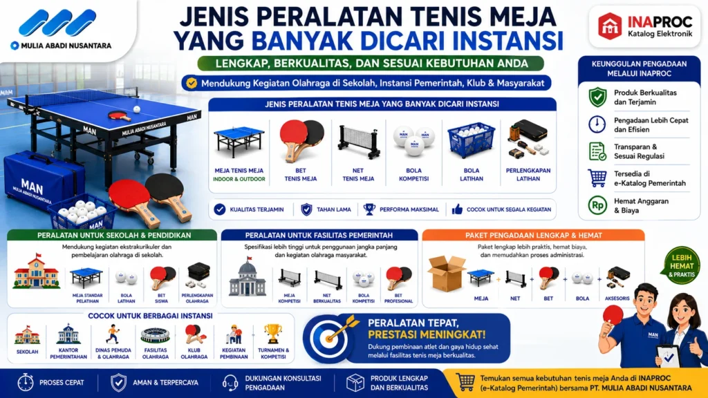 Banner jenis peralatan tenis meja untuk sekolah, instansi pemerintah, dan fasilitas olahraga melalui INAPROC.