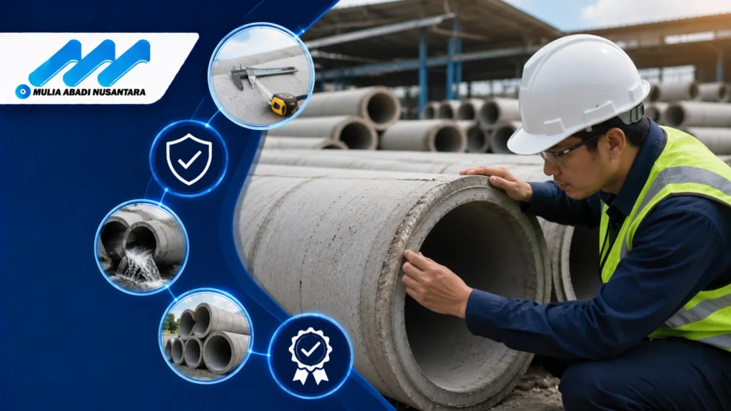 Pemeriksaan kualitas pipa asbestos cement untuk memastikan spesifikasi, ketahanan, dan kesesuaian kebutuhan proyek infrastruktur.