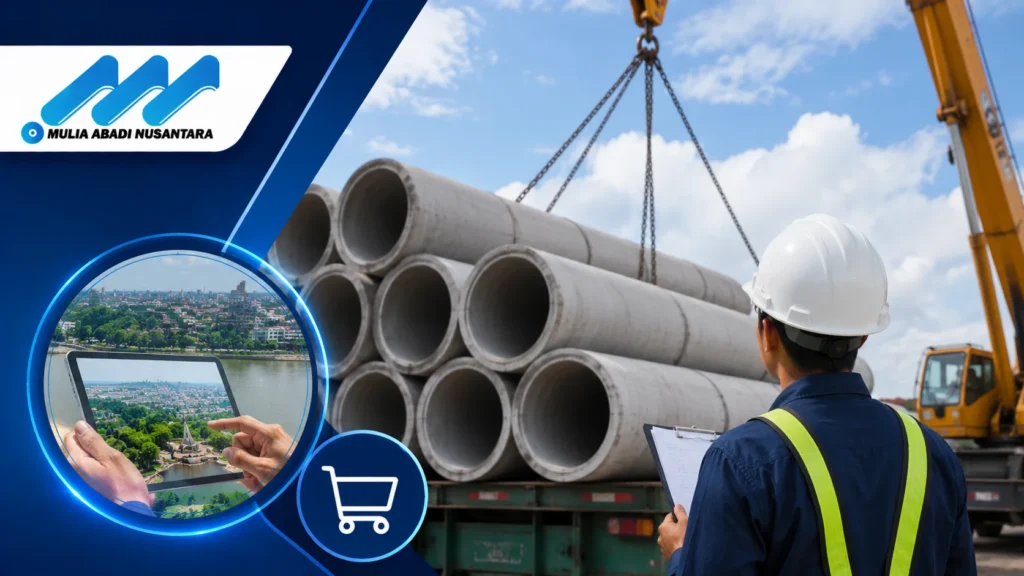 Distribusi pipa infrastruktur untuk proyek perpipaan di Samarinda dengan dukungan pengadaan dan logistik konstruksi.