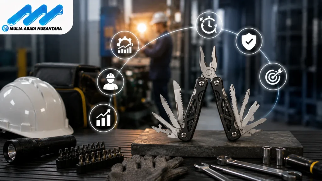Industrial workspace with multitool and gear