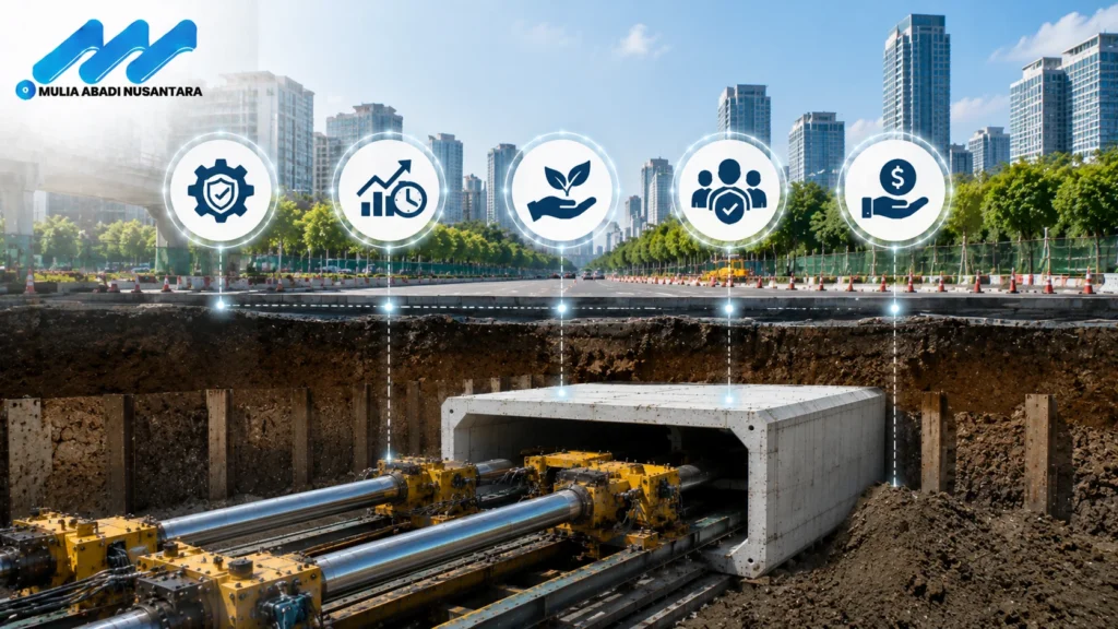 Teknologi culvert jacking modern untuk pembangunan utilitas bawah tanah yang efisien dan minim gangguan.