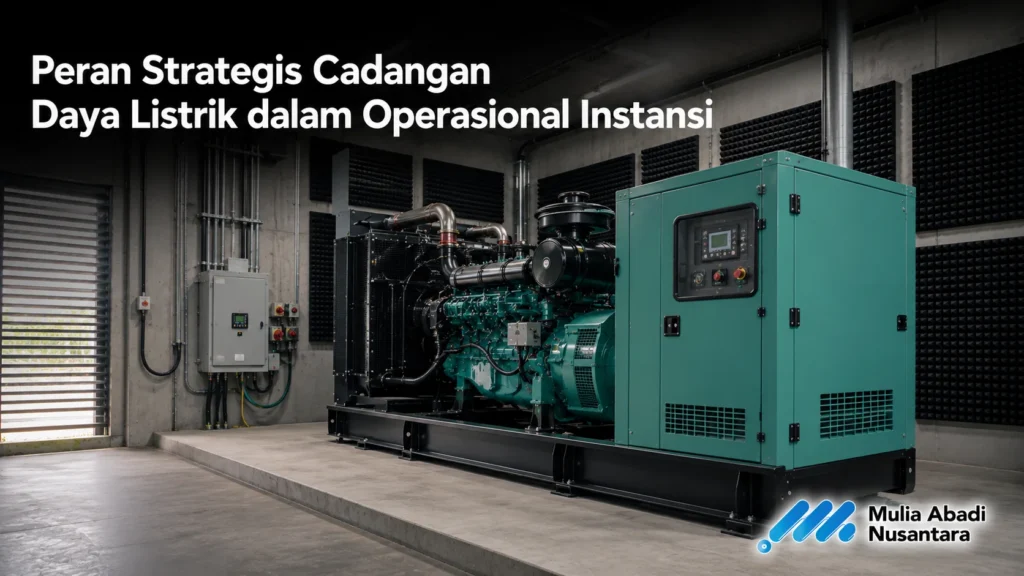 Genset industri sebagai cadangan daya listrik untuk operasional instansi.