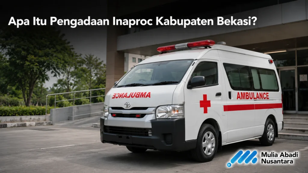Mobil ambulans untuk pengadaan Inaproc Kabupaten Bekasi di area fasilitas kesehatan.