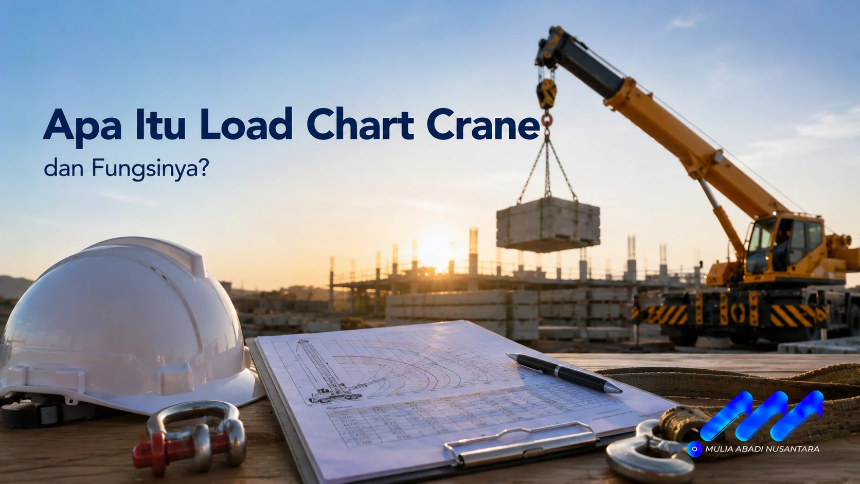 Load chart crane ditampilkan sebagai panduan kapasitas angkat untuk membantu menentukan batas aman pengangkatan beban sesuai konfigurasi crane.
