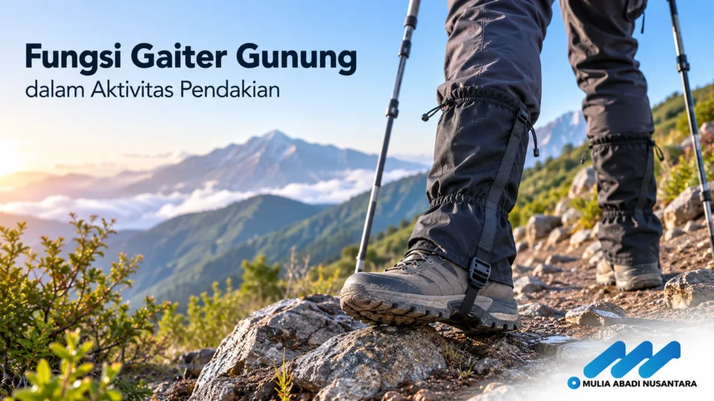 Fungsi gaiter gunung melindungi kaki dan sepatu saat melewati jalur berlumpur.