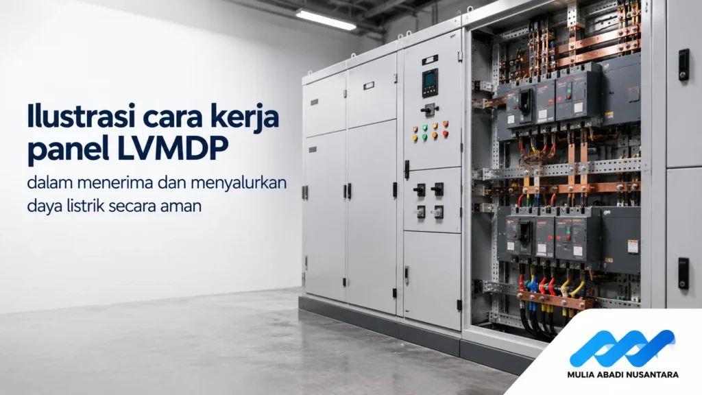 Ilustrasi cara kerja panel LVMDP dalam menerima dan menyalurkan daya listrik secara aman.