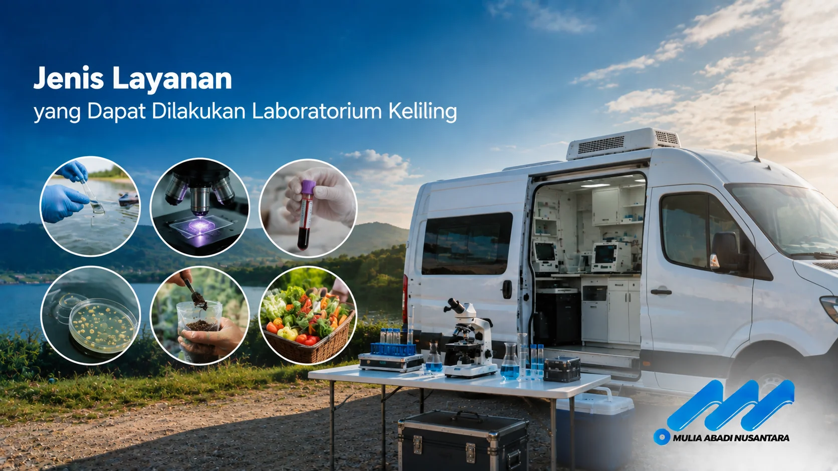Laboratorium keliling dengan fasilitas pengujian lengkap untuk mendukung berbagai layanan pemeriksaan dan analisis sampel langsung di lapangan.