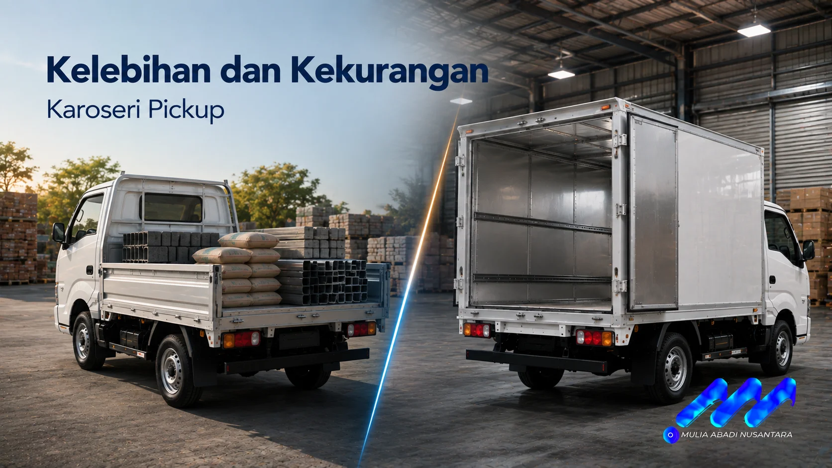 Perbandingan karoseri pickup bak terbuka dan box untuk berbagai kebutuhan distribusi serta operasional bisnis.