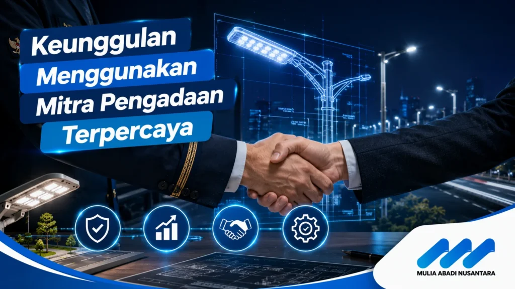 Kesepakatan kerjasama antara pejabat pemerintah dan penyedia resmi untuk proyek pengadaan alat penerangan pintar.