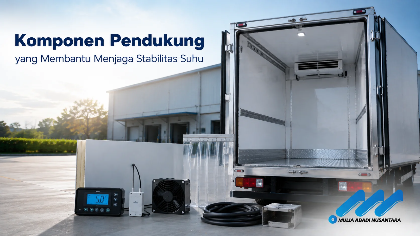 Komponen pendukung sistem pendingin mobil box yang membantu menjaga suhu ruang muatan tetap stabil selama proses distribusi produk.