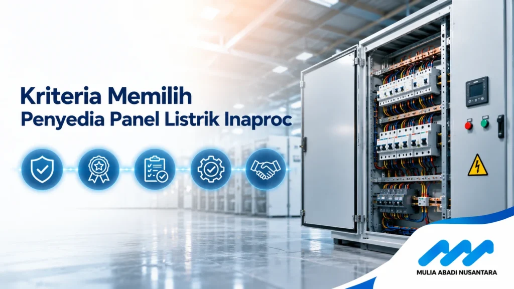 Panel listrik Inaproc modern dengan logo Mulia Abadi Nusantara.