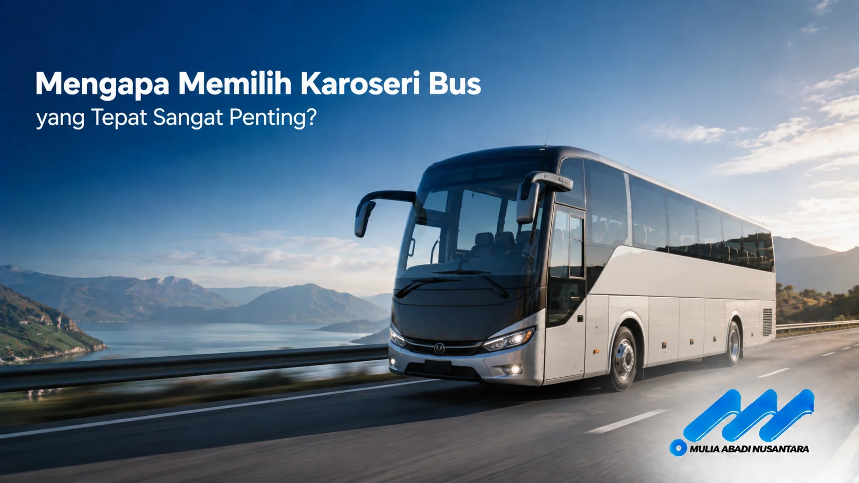 Karoseri bus berkualitas dengan desain modern yang mendukung keamanan, kenyamanan, dan keandalan operasional kendaraan.