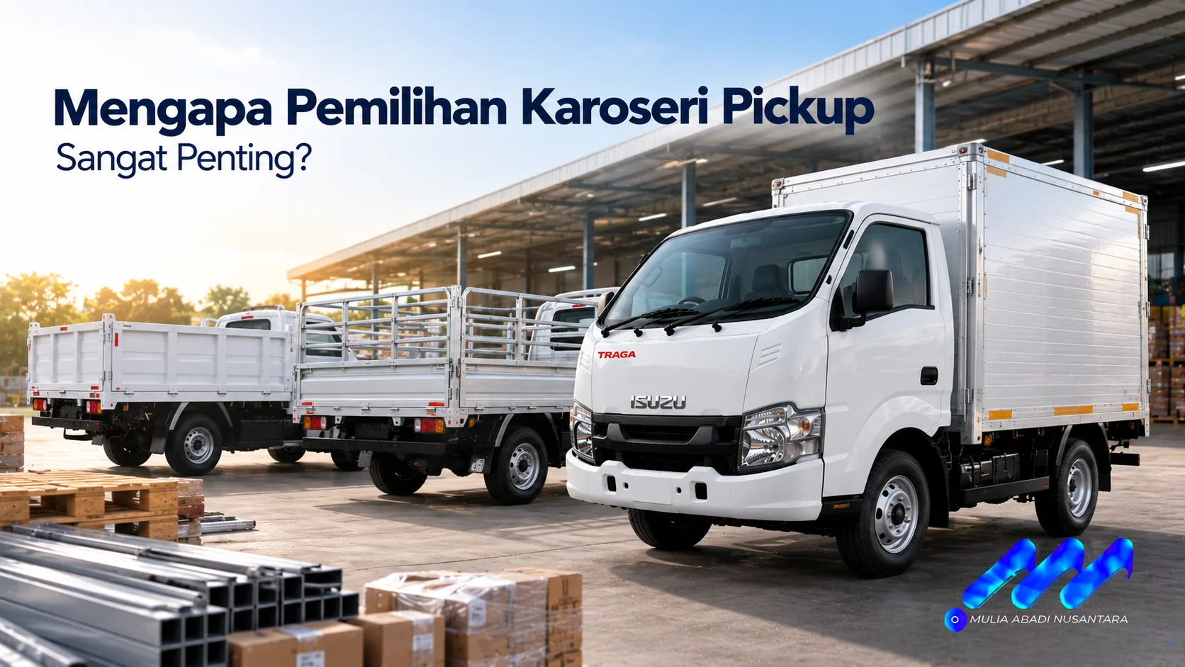 Karoseri pickup dengan desain bak yang disesuaikan untuk mendukung efisiensi distribusi dan keamanan muatan.