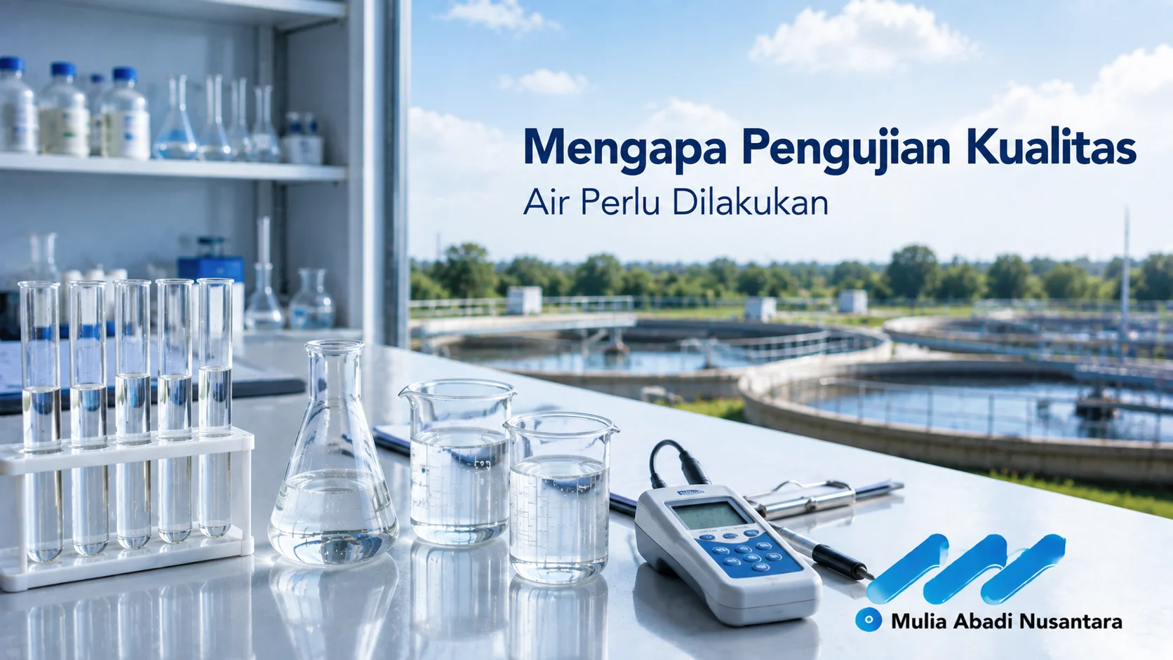 Peralatan laboratorium untuk pengujian kualitas air guna memeriksa parameter fisik, kimia, dan mikrobiologi