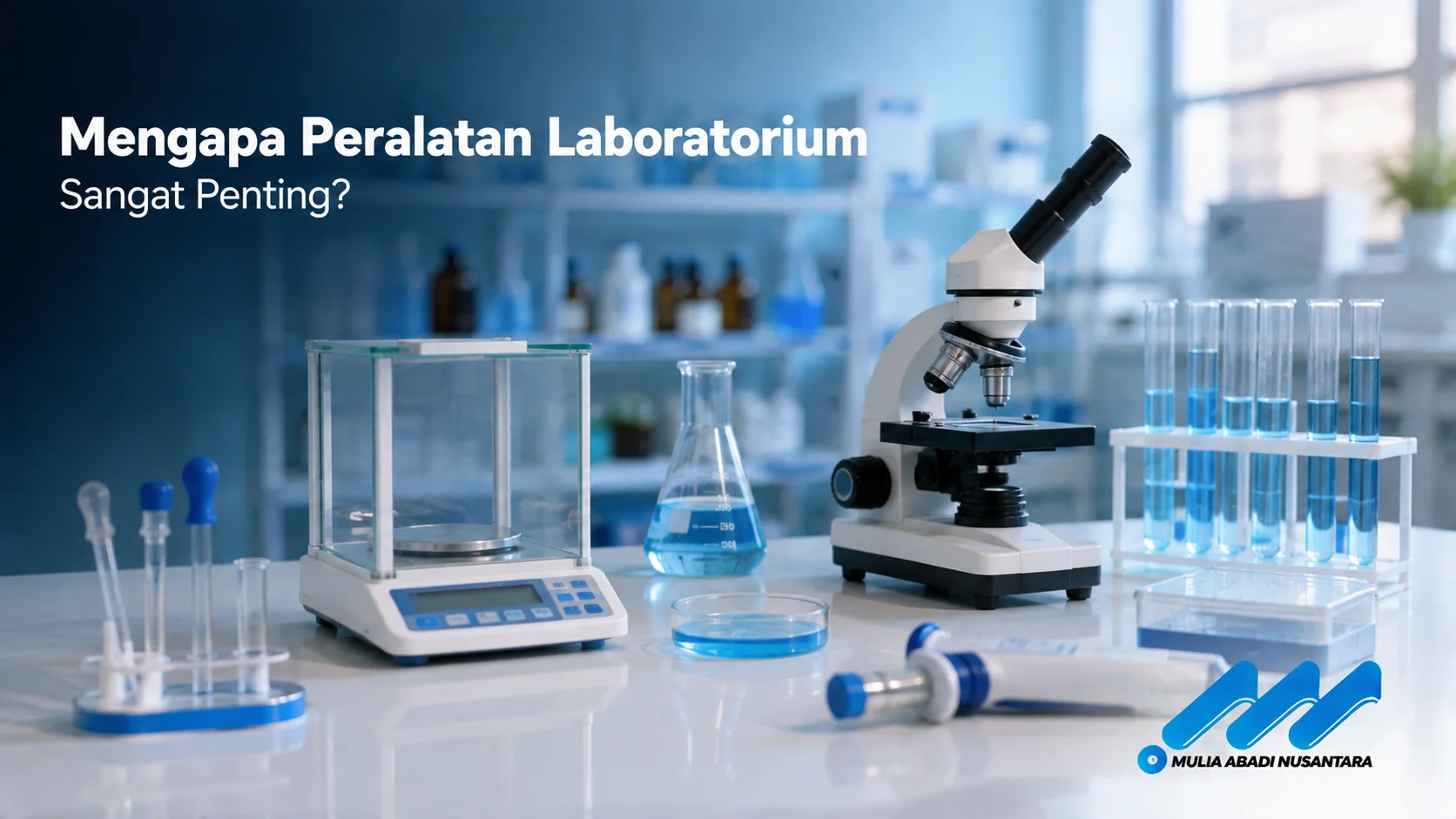 Peralatan laboratorium seperti mikroskop, neraca analitik, dan tabung reaksi yang digunakan untuk mendukung proses pengujian dan analisis sampel.