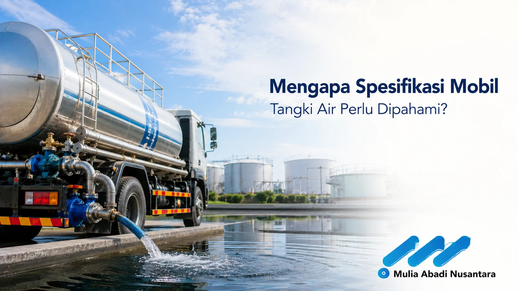 Mobil tangki air dengan spesifikasi tangki, pompa, dan perpipaan yang mendukung distribusi air bersih secara optimal