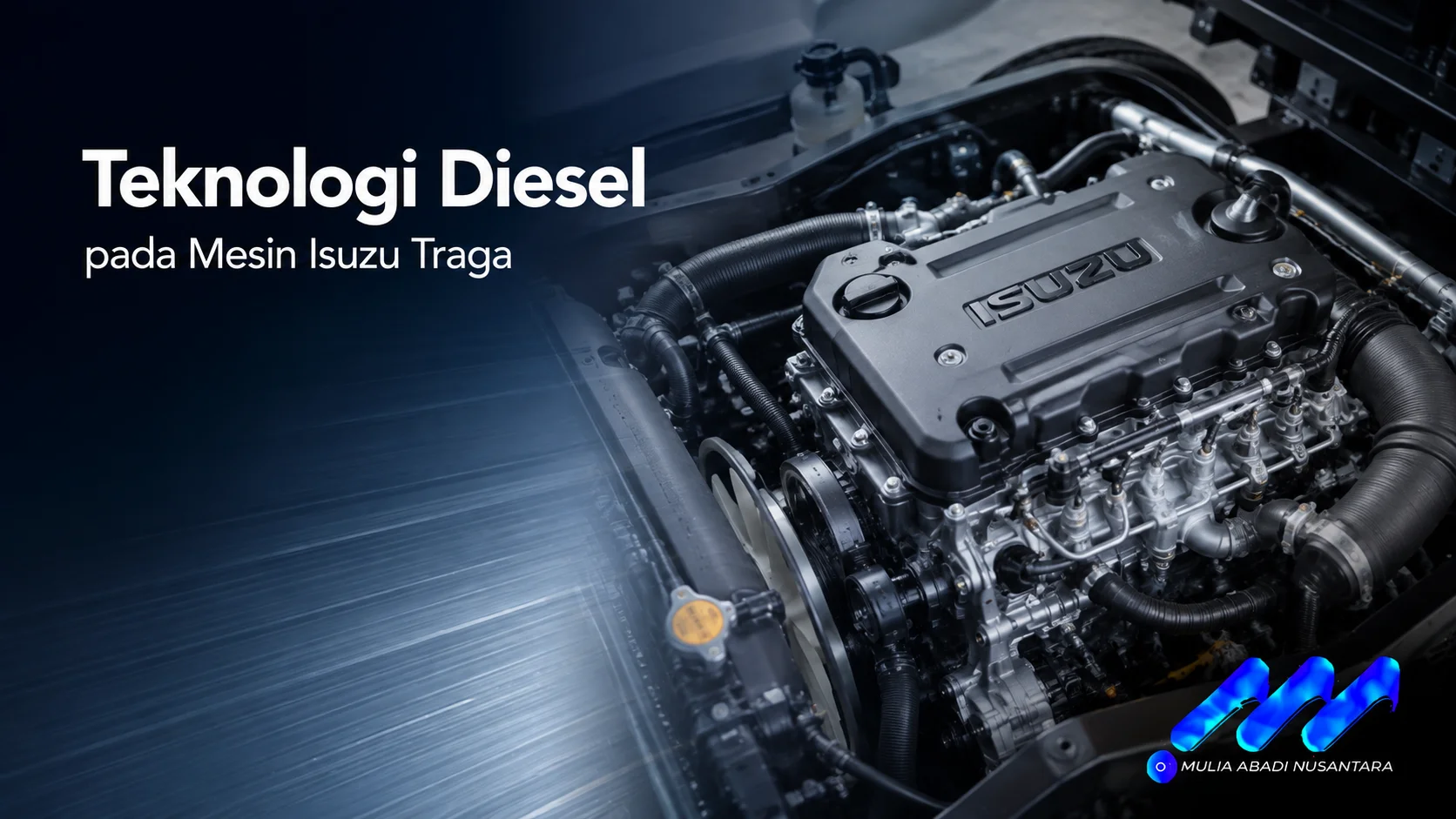 Ilustrasi mesin diesel Isuzu Traga yang menampilkan teknologi mesin untuk mendukung performa, efisiensi bahan bakar, dan operasional kendaraan niaga.