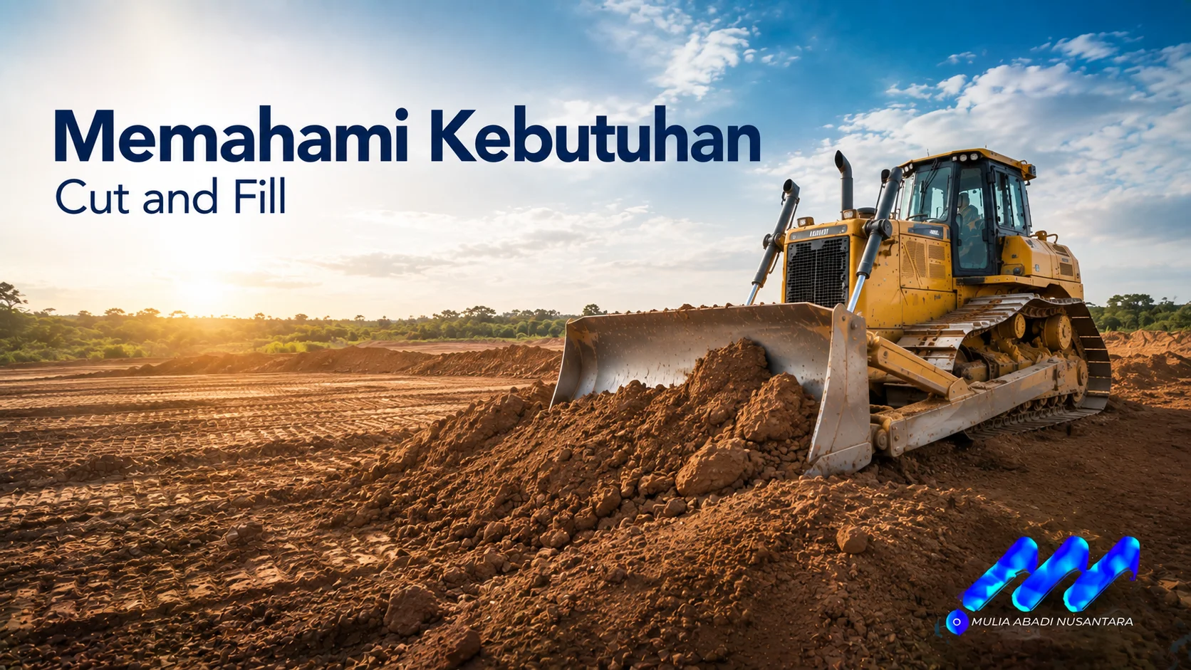 Bulldozer melakukan pekerjaan cut and fill untuk menyesuaikan elevasi dan kontur lahan.