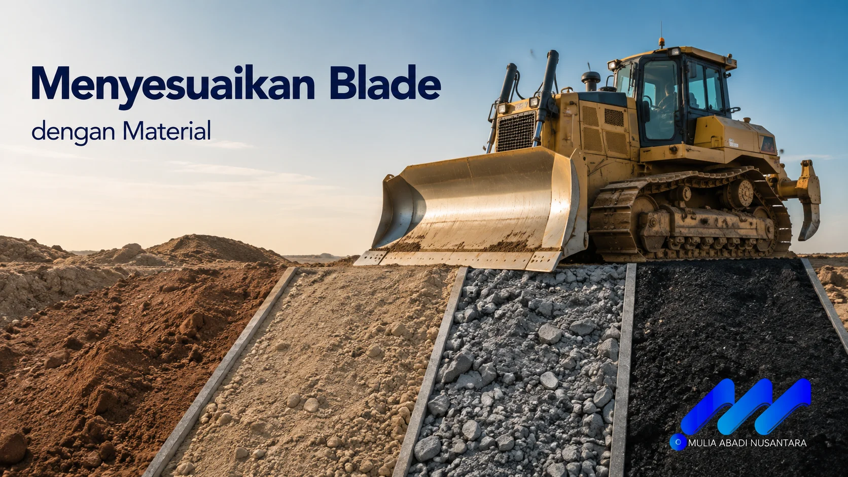 Bulldozer menyesuaikan blade dengan jenis material pada pekerjaan konstruksi.