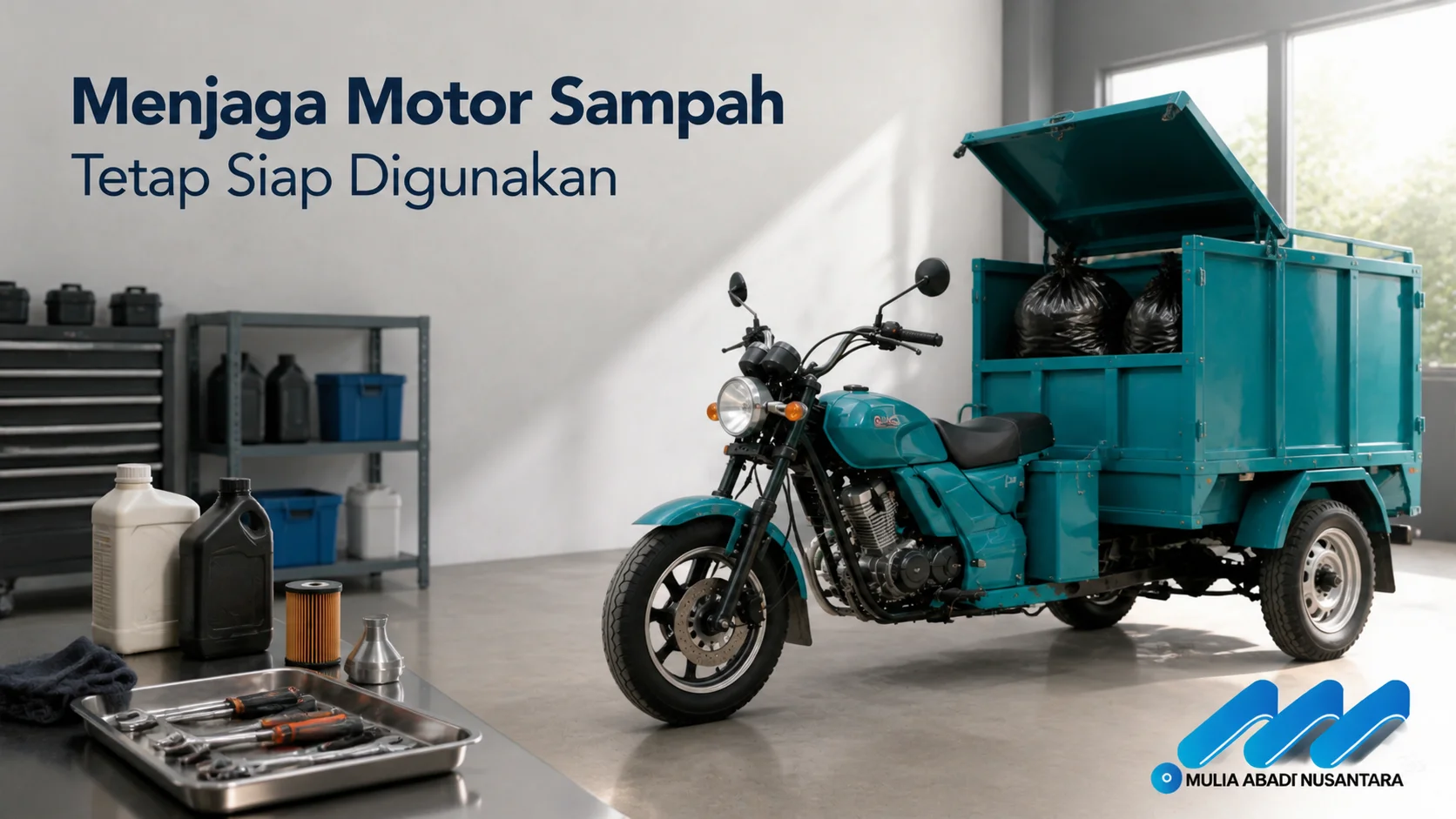 Motor sampah dengan perawatan rutin untuk menjaga kesiapan operasional pengangkutan sampah.
