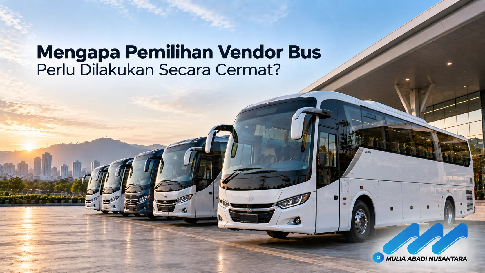 Armada bus modern berjajar di area terminal sebagai gambaran pentingnya pemilihan vendor bus secara cermat.