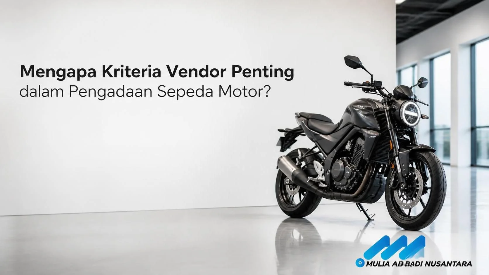 Banner tentang vendor pengadaan sepeda motor INAPROC dengan kriteria penting untuk kebutuhan operasional.