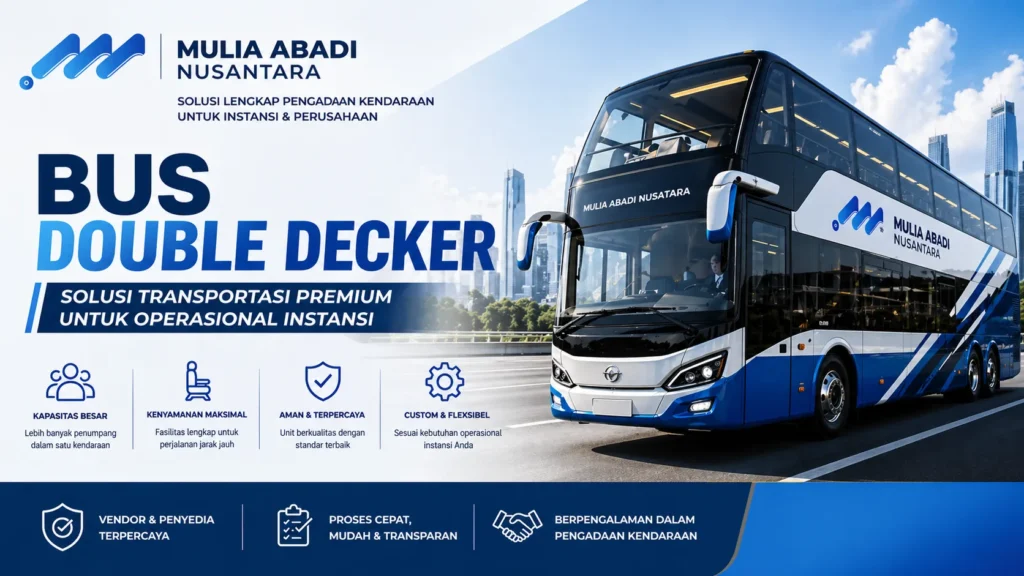 Gambar Bus Double Decker sebagai solusi kendaraan premium untuk pengadaan instansi dengan fasilitas lengkap dan modern