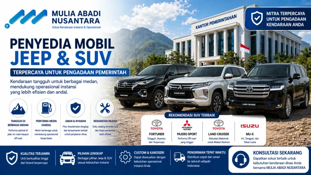 Ilustrasi Penyedia Mobil Jeep dan SUV terpercaya untuk kebutuhan pemerintah oleh Mulia Abadi Nusantara