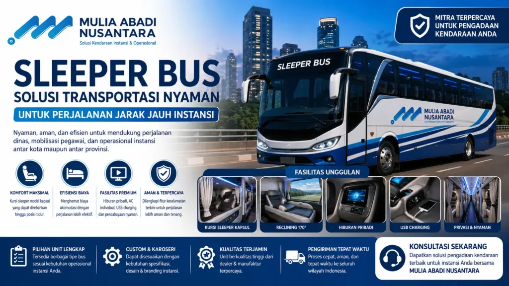 Gambar Sleeper Bus untuk kebutuhan pengadaan kendaraan instansi pemerintah bersama MULIA ABADI NUSANTARA