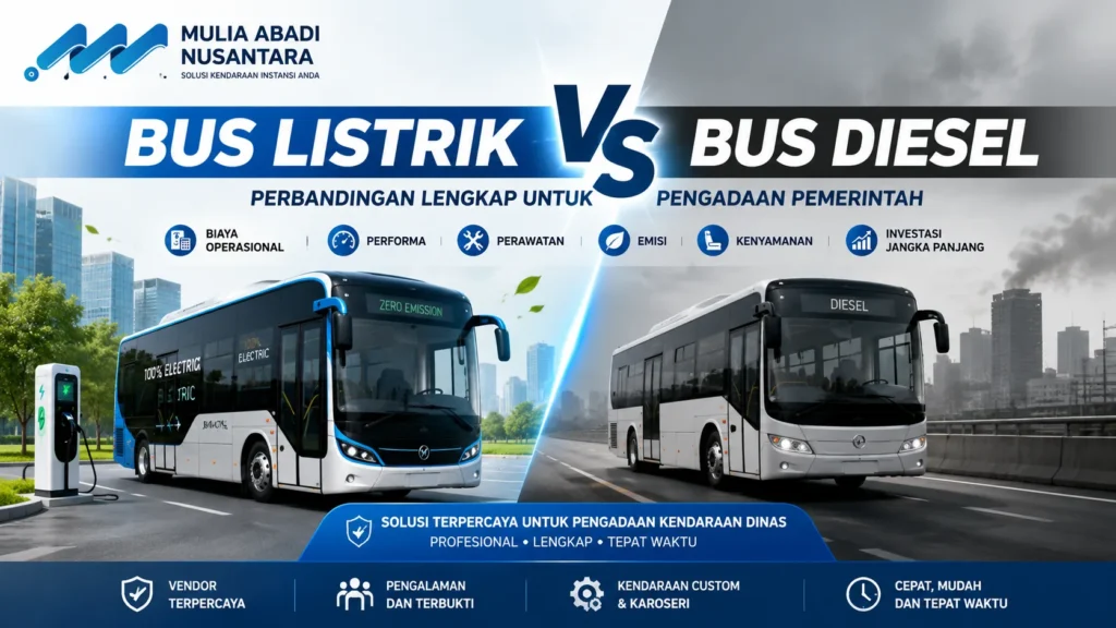 Gambar Bus Listrik vs Bus Diesel untuk Pengadaan Pemerintah oleh MULIA ABADI NUSANTARA