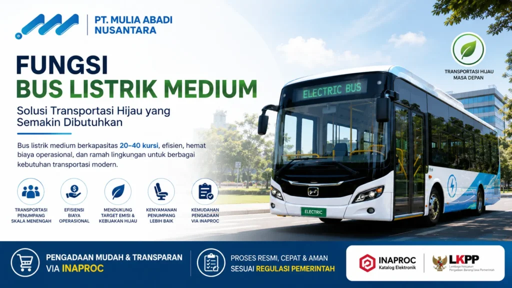 Ilustrasi fungsi bus listrik medium modern untuk shuttle dan transportasi kawasan