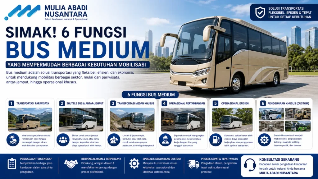 ilustrasi fungsi bus medium sebagai kendaraan operasional berbagai kebutuhan