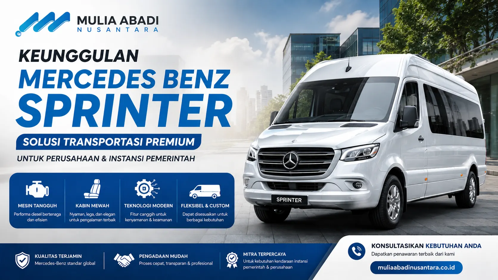 Gambar Keunggulan Mercedes Benz Sprinter untuk kendaraan operasional perusahaan dan instansi pemerintah oleh Mulia Abadi Nusantara