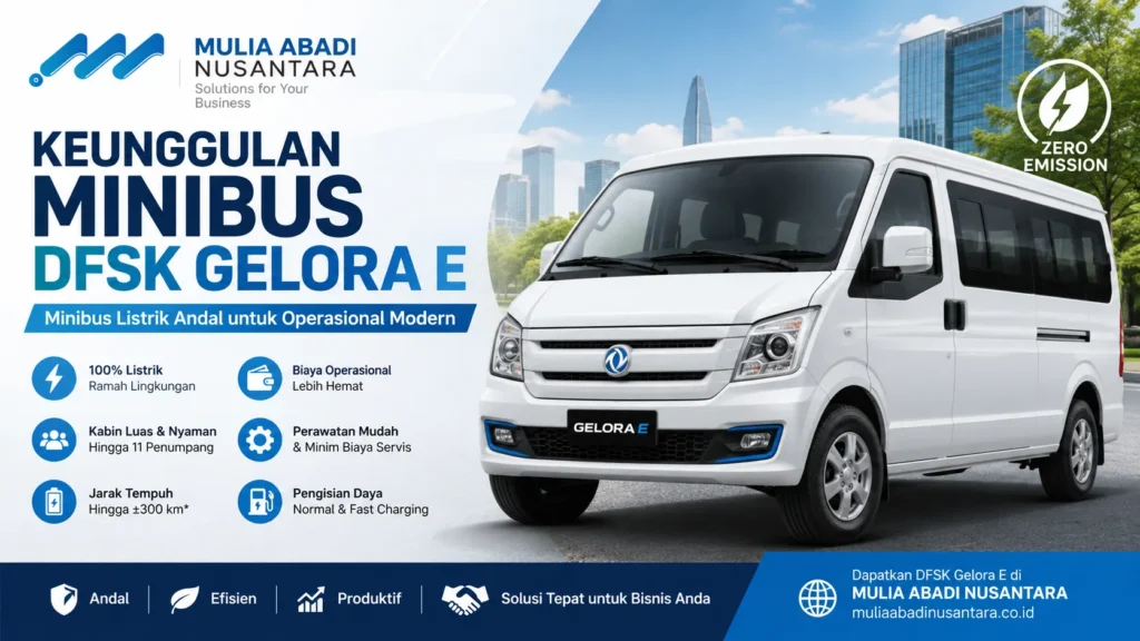 Gambar Keunggulan Minibus DFSK Gelora E untuk kendaraan operasional listrik modern di Indonesia