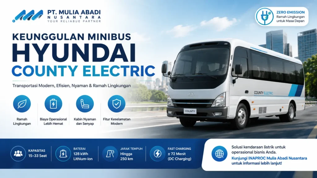 Gambar ikustrasi Keunggulan Minibus Hyundai County Electric untuk kendaraan operasional ramah lingkungan dan efisien