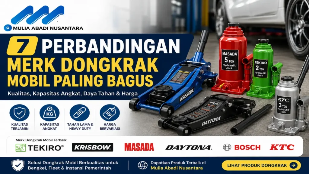 7 merk dongkrak mobil paling bagus dan tahan lama untuk bengkel, fleet kendaraan, dan instansi pemerintah lengkap dengan Perbandingan merk dongkrak kualitas, kapasitas angkat, dan harga"