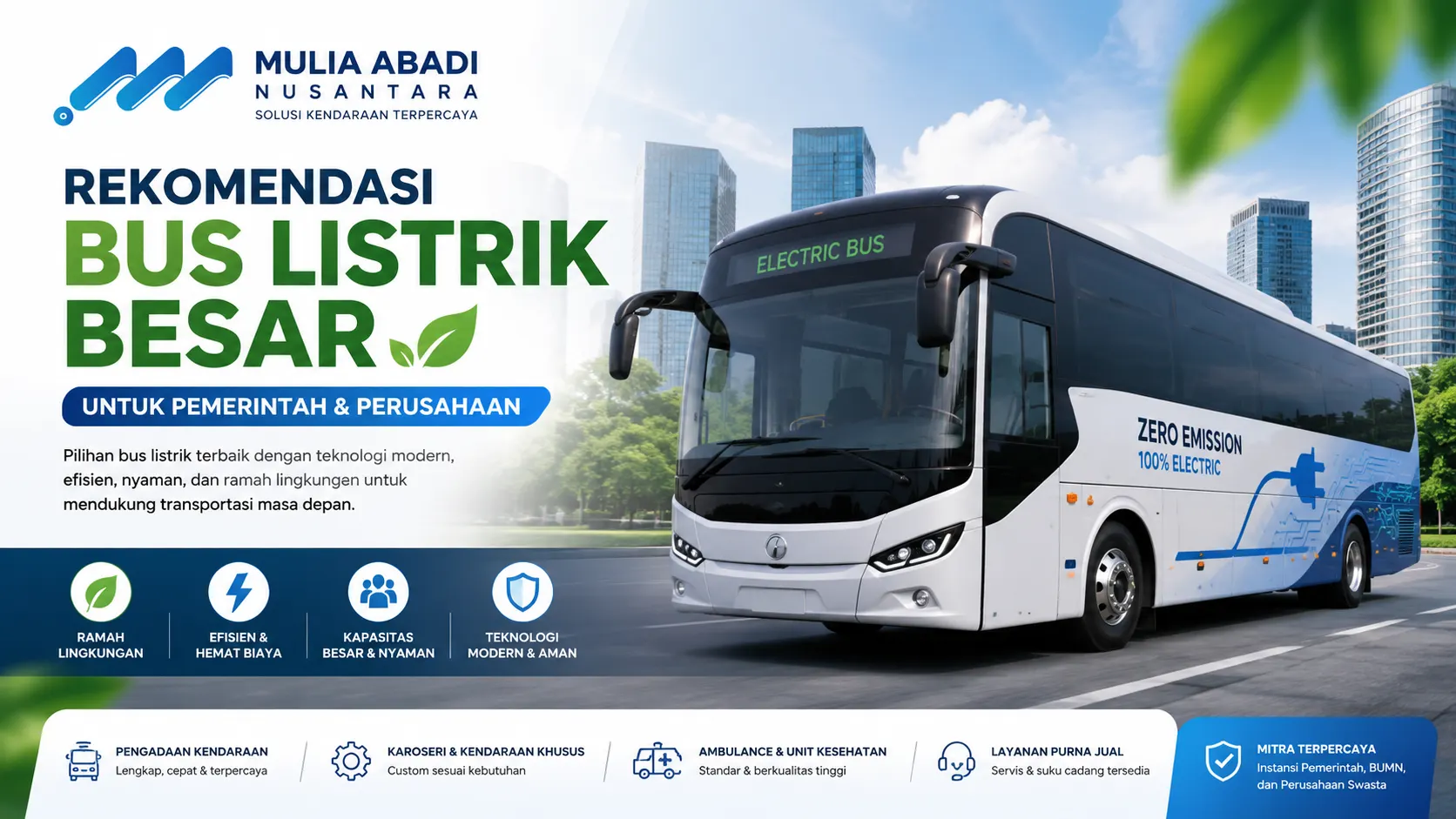 Gambar Rekomendasi Bus Listrik Besar untuk Pemerintah dan Perusahaan oleh MULIA ABADI NUSANTARA