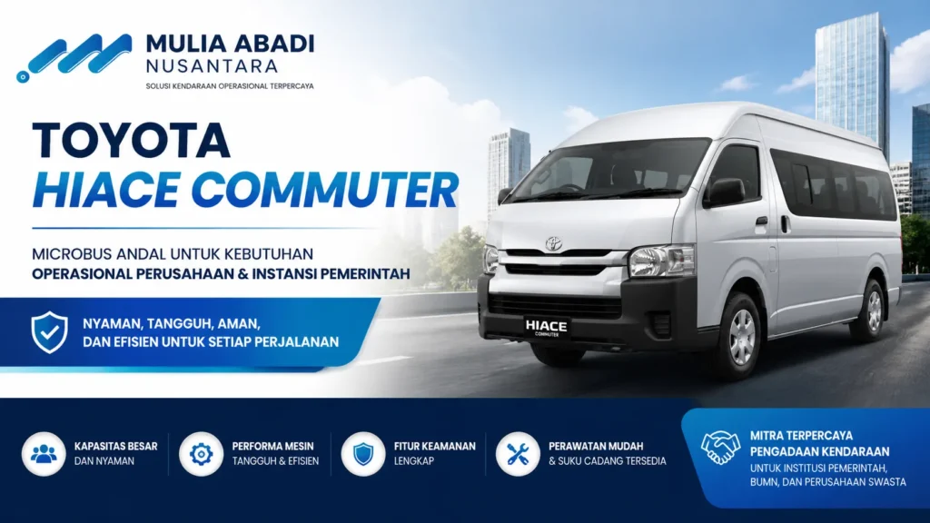 Gambar Toyota Hiace Commuter sebagai microbus andal untuk operasional perusahaan dan instansi pemerintah dari Mulia Abadi Nusantara