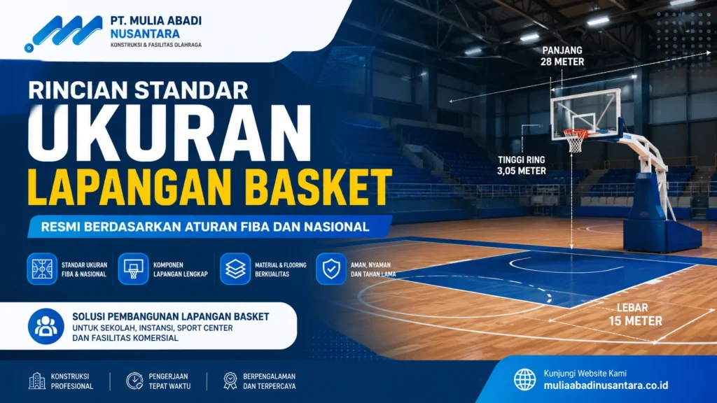 Ilustrasi gambar Rincian ukuran lapangan basket resmi berdasarkan aturan FIBA dan nasional
