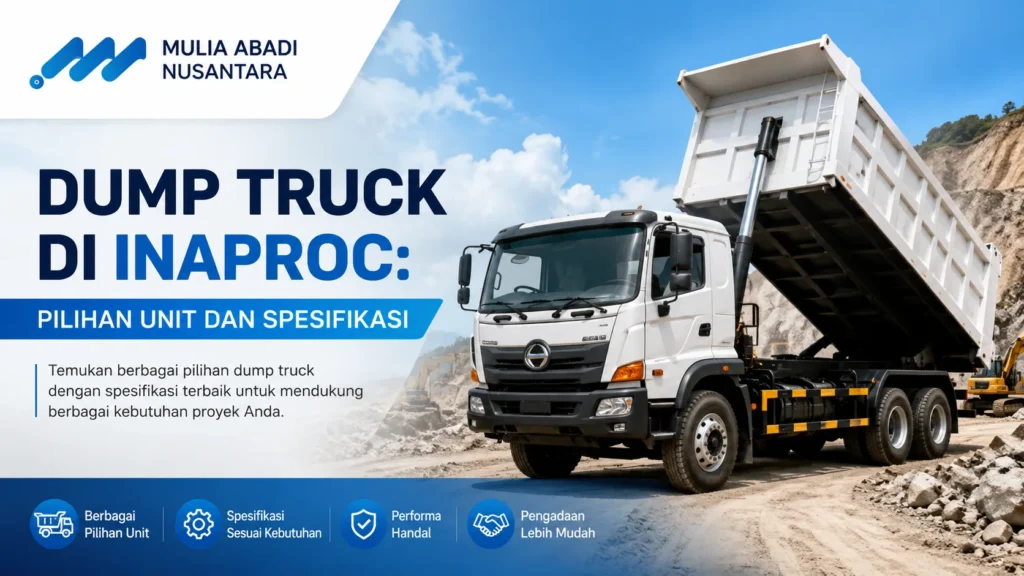 Gambar Dump truck heavy duty di area proyek konstruksi untuk pengadaan dump truck di INAPROC.