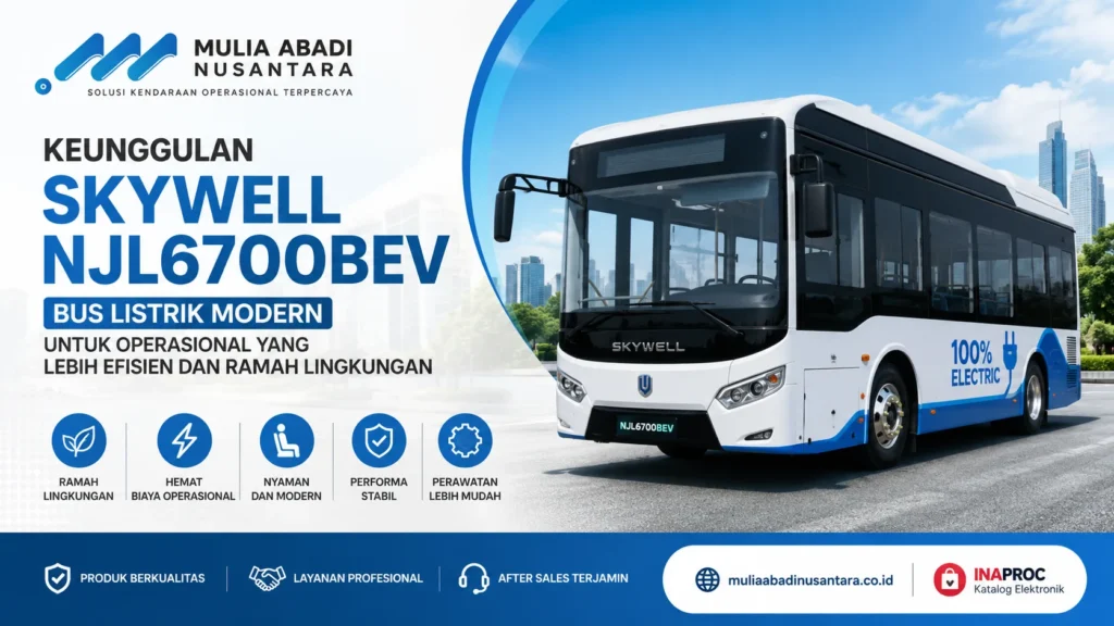 Gambar Keunggulan Skywell NJL6700BEV sebagai bus listrik modern untuk operasional yang lebih efisien dan ramah lingkungan.