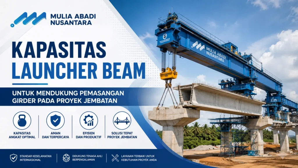 Ilustrasi gambar kapasitas launcher beam untuk mendukung pemasangan girder pada proyek jembatan guna meningkatkan efisiensi, keamanan, dan produktivitas konstruksi