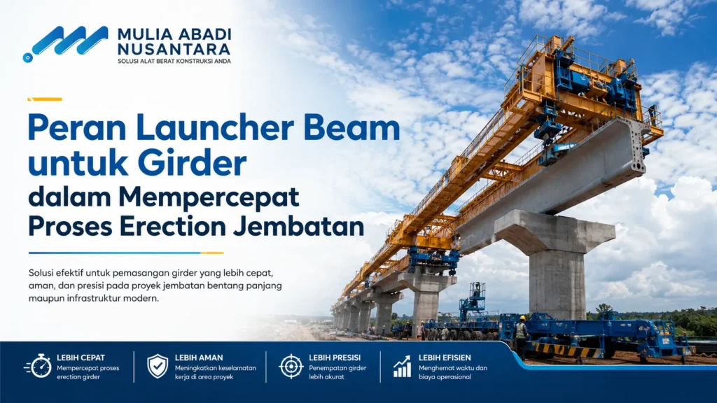 Ilustrasi gambar peran launcher beam untuk girder dalam mempercepat proses erection jembatan pada proyek konstruksi infrastruktur modern