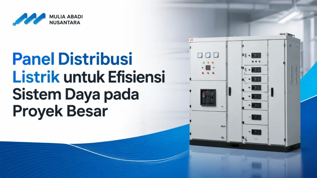 Ilustrasi Gambar Panel distribusi listrik untuk efisiensi sistem daya pada proyek besar