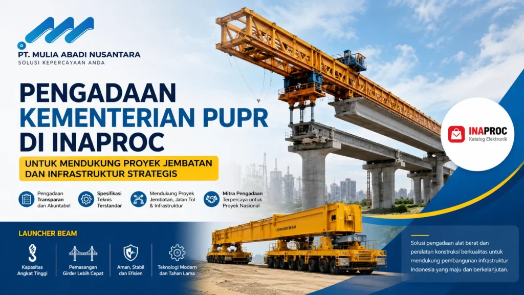 Ilustrasi gambar pengadaan Kementerian PUPR di Inaproc untuk mendukung proyek jembatan, launcher beam, jalan tol, dan infrastruktur strategis nasional oleh PT. MULIA ABADI NUSANTARA