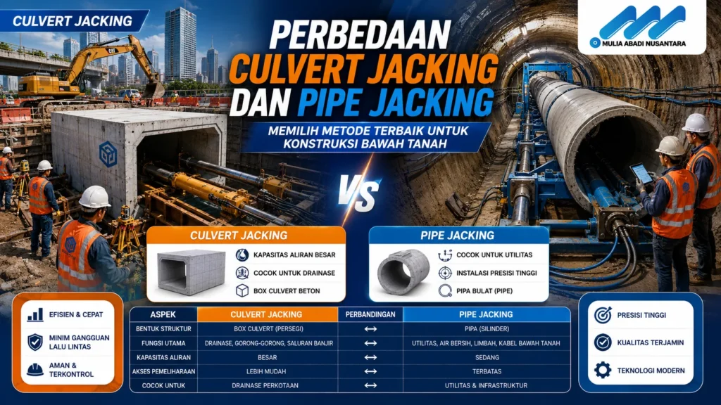 Perbandingan Culvert Jacking dan Pipe Jacking untuk proyek drainase dan utilitas bawah tanah