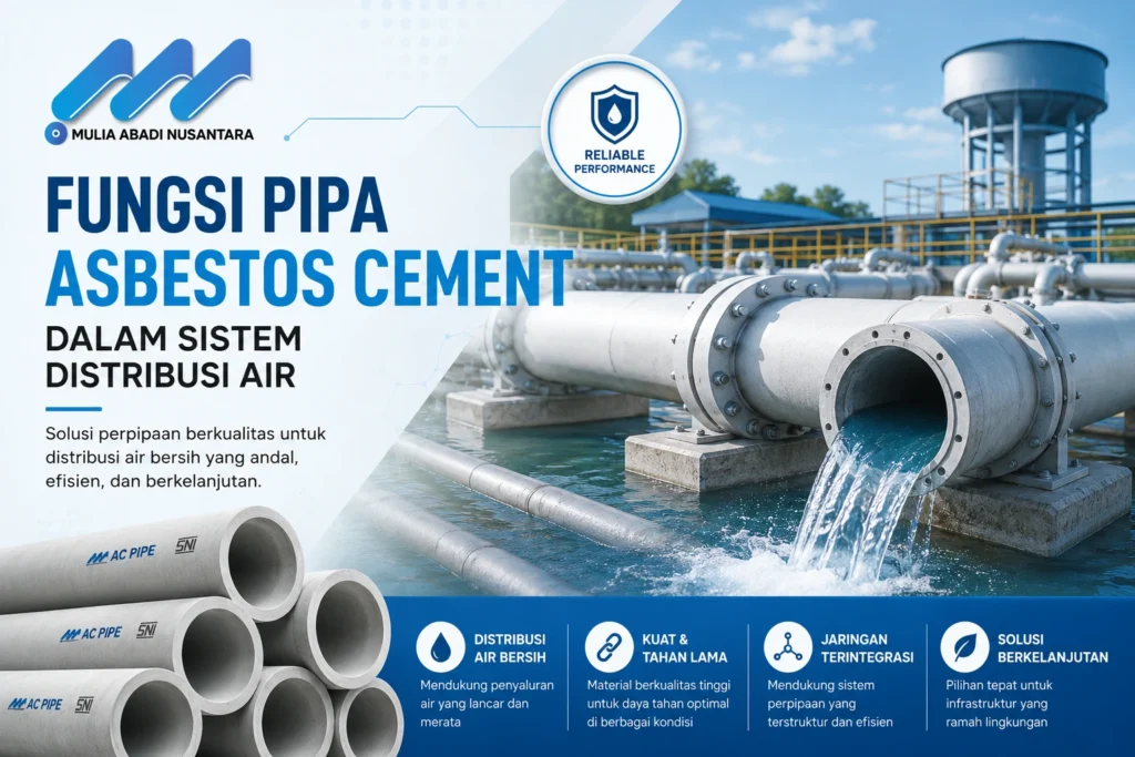 Fungsi Pipa Asbestos Cement dalam sistem distribusi air untuk mendukung jaringan perpipaan, penyaluran air bersih, distribusi utilitas, dan infrastruktur pelayanan masyarakat secara efektif dan berkelanjutan