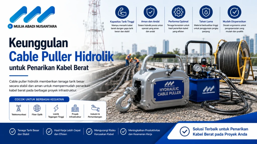 Keunggulan cable puller hidrolik untuk penarikan kabel berat pada proyek infrastruktur dan instalasi jaringan oleh Mulia Abadi Nusantara