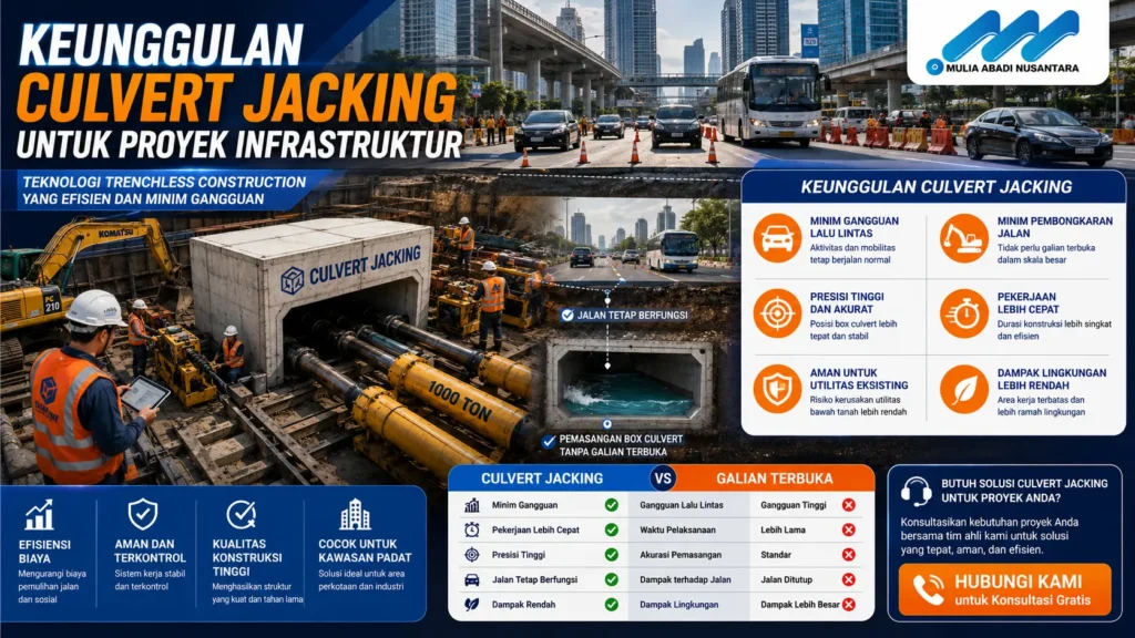 Keunggulan Culvert Jacking untuk proyek infrastruktur dengan metode trenchless construction yang minim gangguan lalu lintas